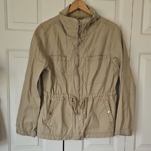 Casual Beige Drawstring Waist Jacket - Women